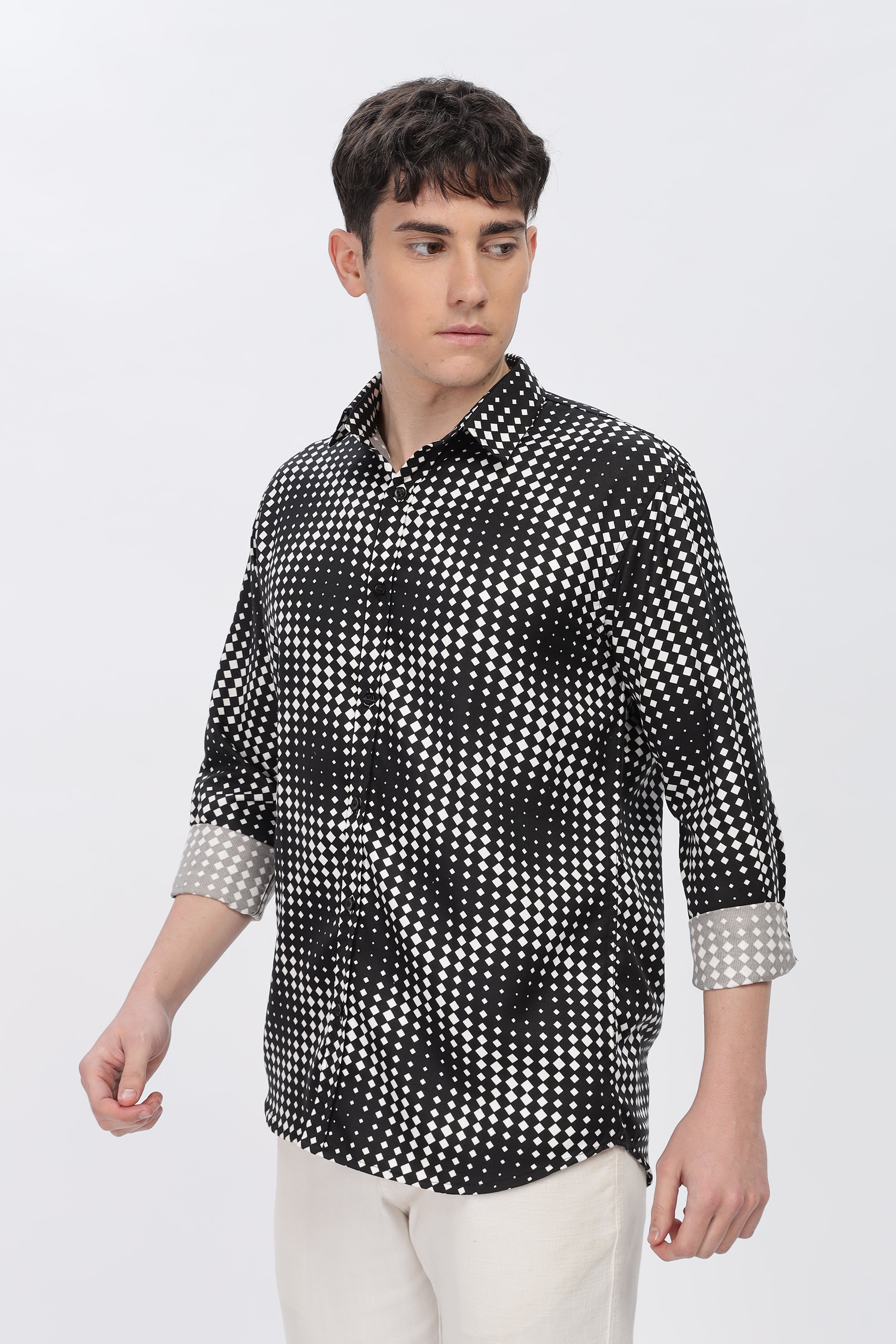 White Dotted Abstract Slim Fit Shirt