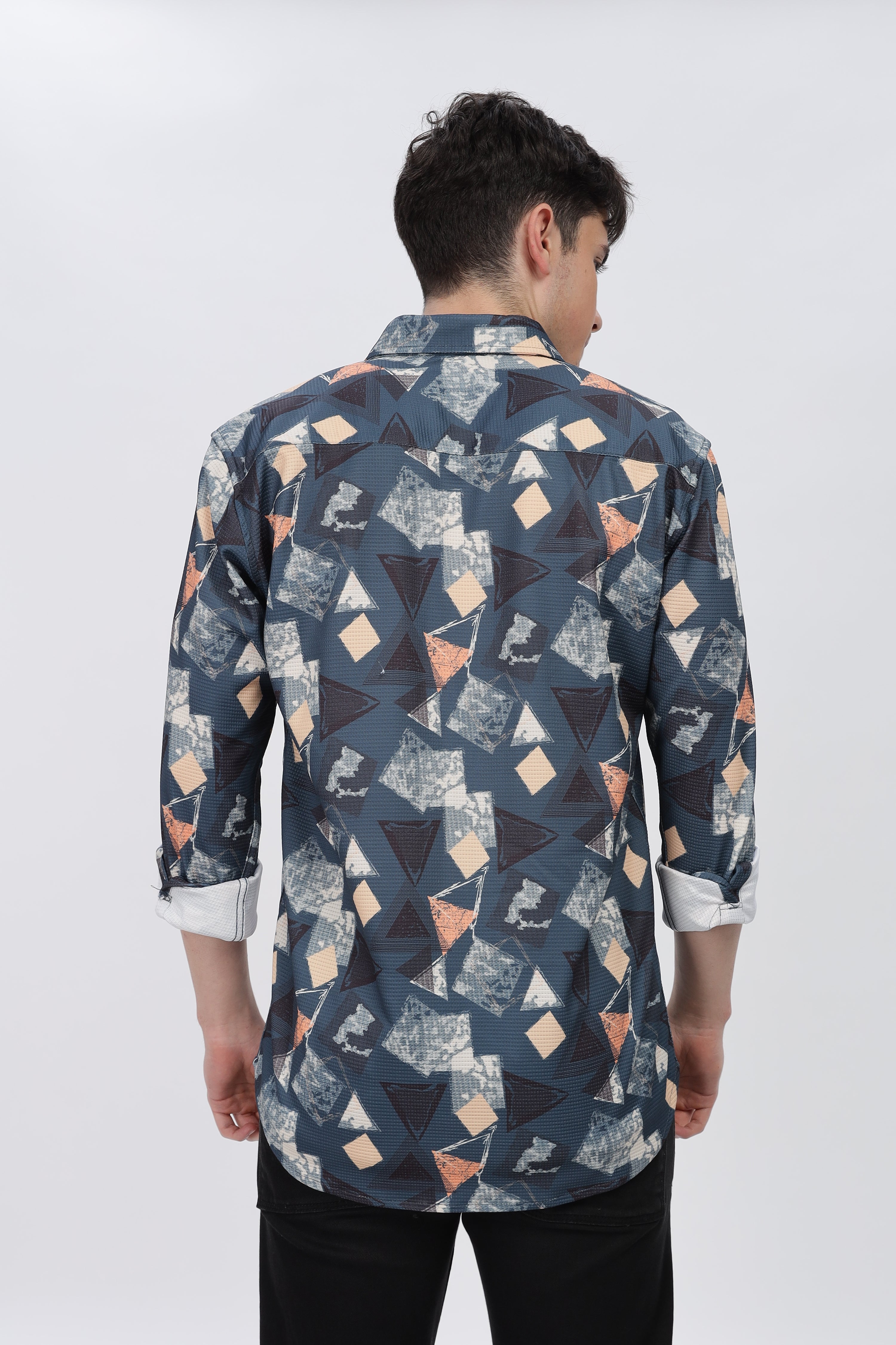 Multi Abstract Blue Slim Fit Shirt