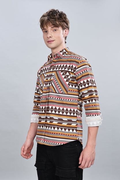 Orange Aztec Relaxed Fit Overshirt