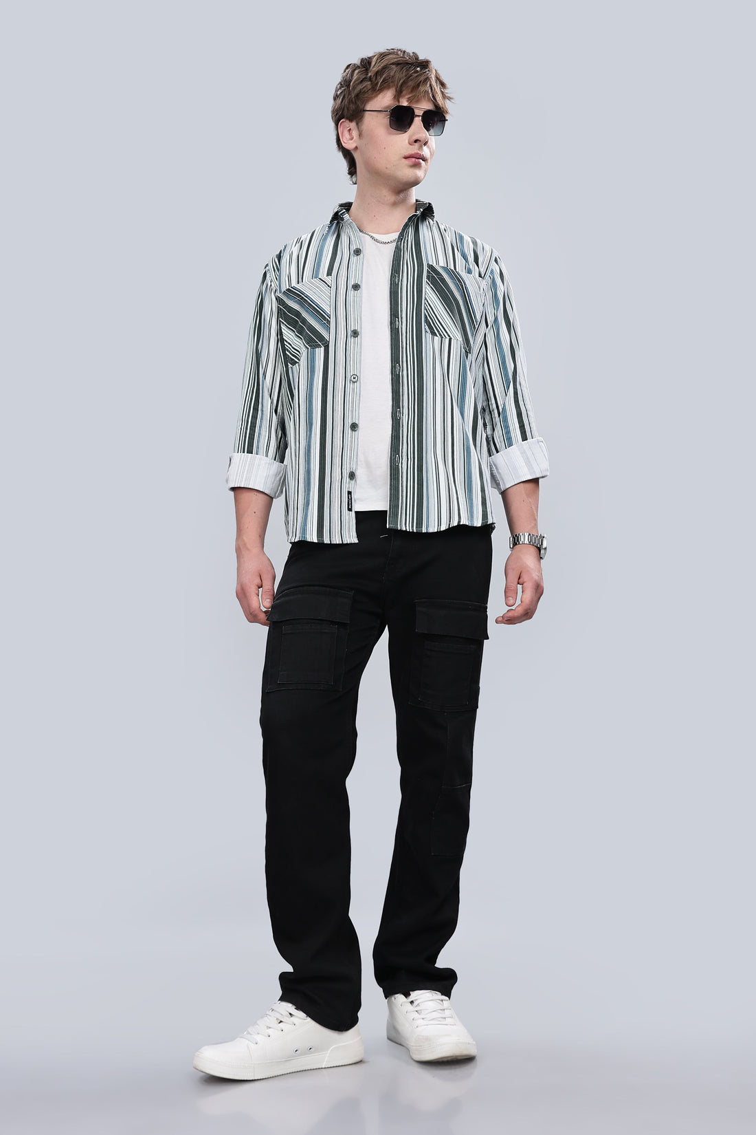 Green Blue Stripes Relaxed Fit Overshirt