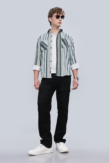 Green Blue Stripes Relaxed Fit Overshirt
